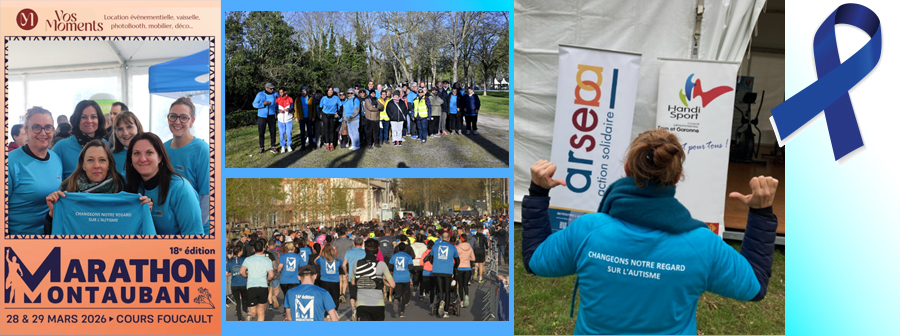 Bandeau de photos montrant les équipes, professionnels et bénéficiaires inscris sur cette journée Mondiale de sensibilisation à l'Autisme